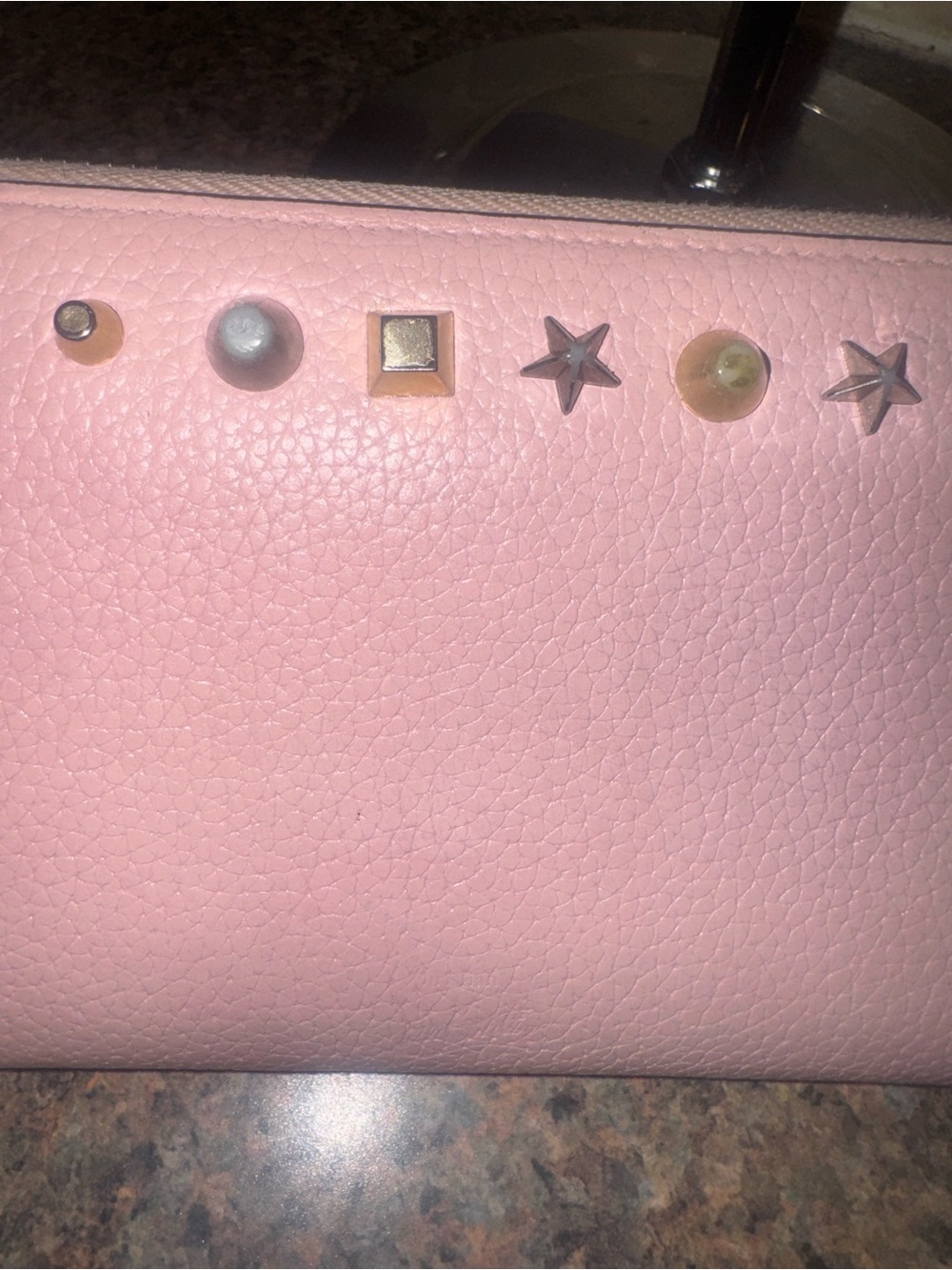 Christian Louboutin Blush Pink Studded Zip Wallet EUC - Picture 9 of 14
